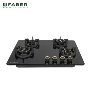 Faber HOB EXPERIA HT 704 ALU AI | 4 Burner Built-In Gas Hob | Auto Ignition | Toughened Glass Top | Premium Black Finish