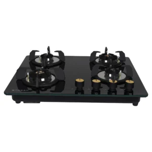 Faber HOB MAXUS HT604 CRS BR CI AI | 4 Burner Built-In Gas Hob | Auto Ignition | Brass Burners | Toughened Glass Top | Premium Black Finish