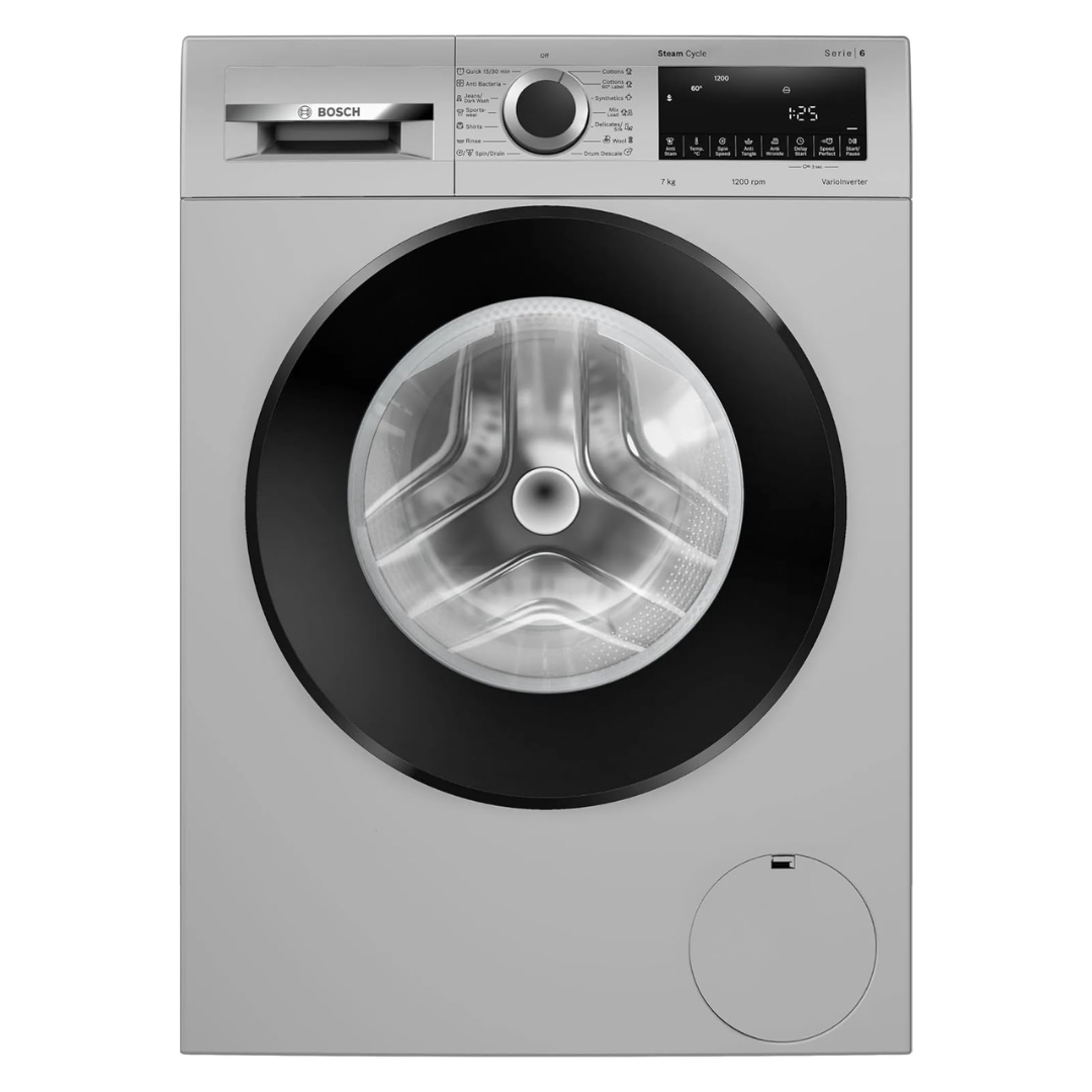 Bosch 7 kg 5 Star 1200 rpm Series 4 Front Load washing machine (2024 Model, WGA1220SIN Silver)