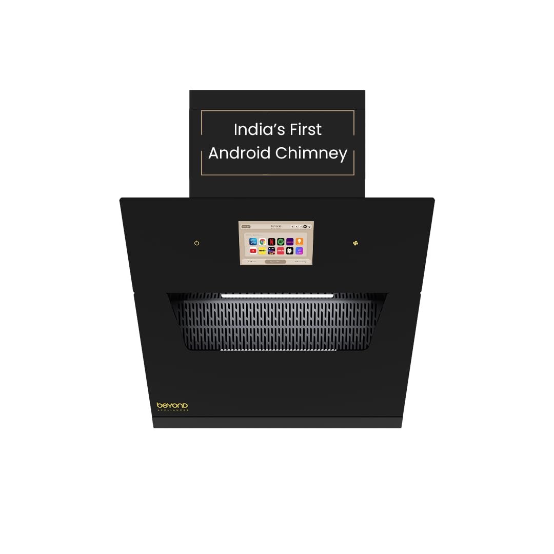 Beyond Eris 60 Smart Kitchen Chimney | 60 cm | 1408 CMH Suction | Filterless Auto Clean | Android Smart Display | Chef Connect | Black