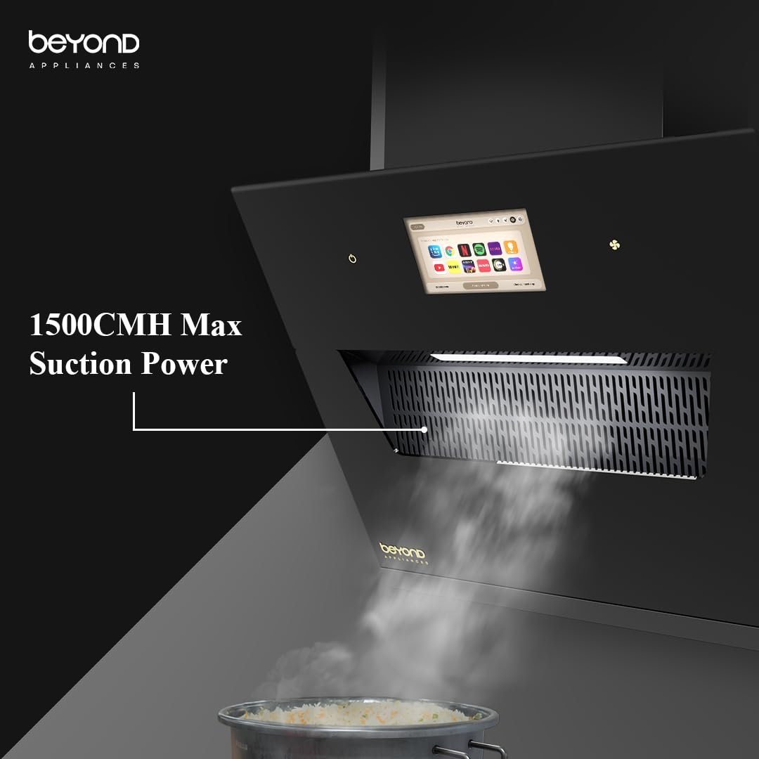 Beyond Eris 60 Smart Kitchen Chimney | 60 cm | 1408 CMH Suction | Filterless Auto Clean | Android Smart Display | Chef Connect | Black - Image 5
