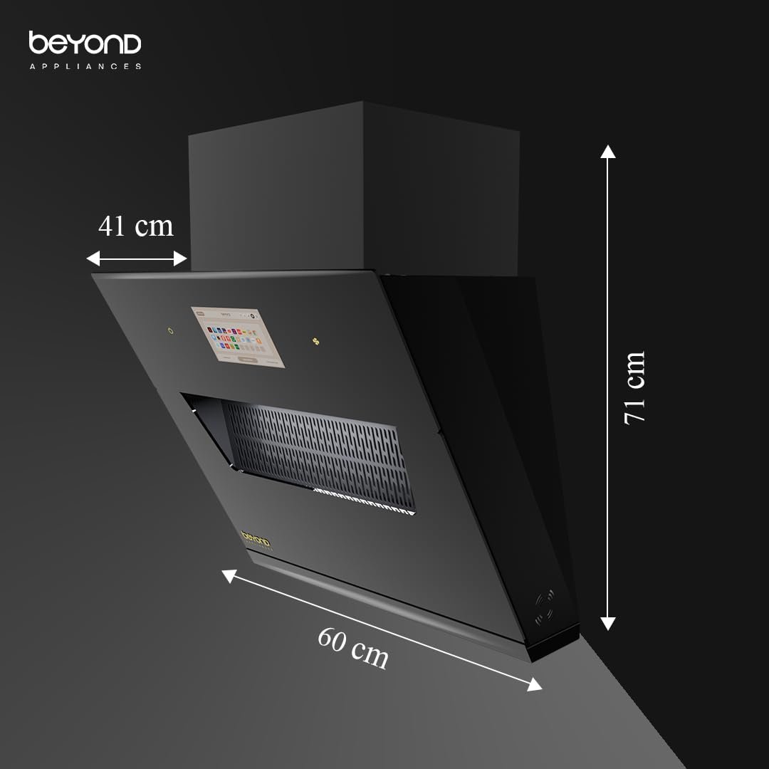 Beyond Eris 60 Smart Kitchen Chimney | 60 cm | 1408 CMH Suction | Filterless Auto Clean | Android Smart Display | Chef Connect | Black - Image 3