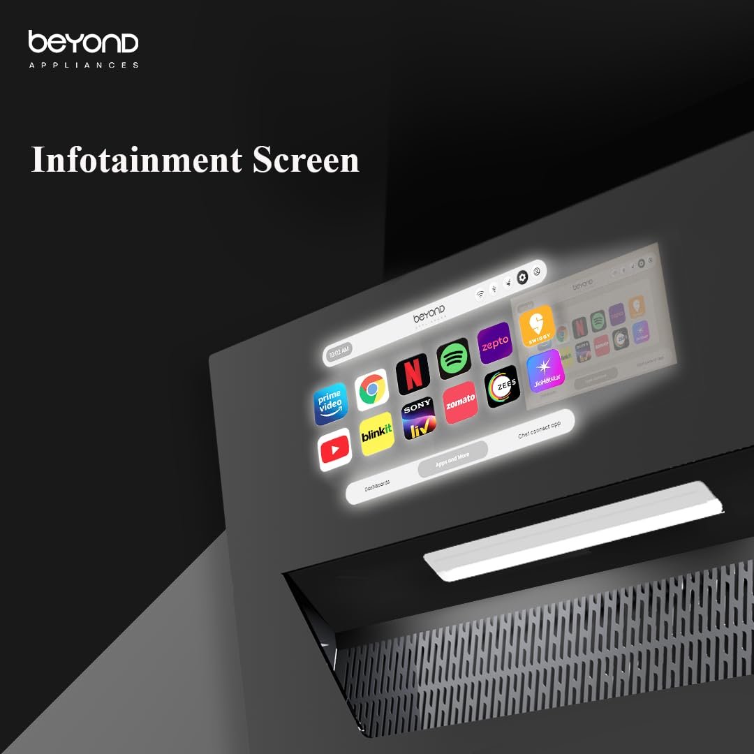 Beyond Eris 60 Smart Kitchen Chimney | 60 cm | 1408 CMH Suction | Filterless Auto Clean | Android Smart Display | Chef Connect | Black - Image 7