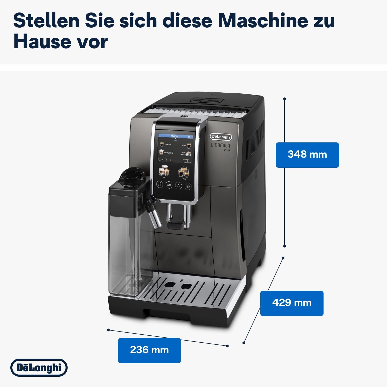 De'Longhi Dinamica Plus Fully Automatic Coffee Machine (ECAM380.95.TB) | Bean-to-Cup Espresso Machine | 24+ Hot & Cold Coffee Recipes | Patented LatteCrema Technology | 15 Bar Pressure | Original Italian Brand - Image 3