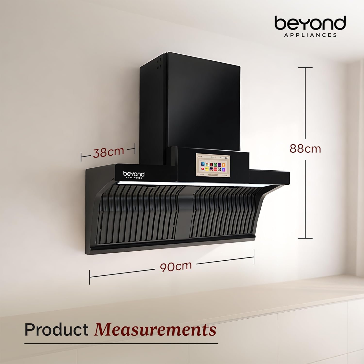 Beyond Appliances Orion 90 Smart Android Kitchen Chimney | 90 cm | 1600 m³/hr Suction | Auto Clean | Smart Display | Black Glass - Image 5