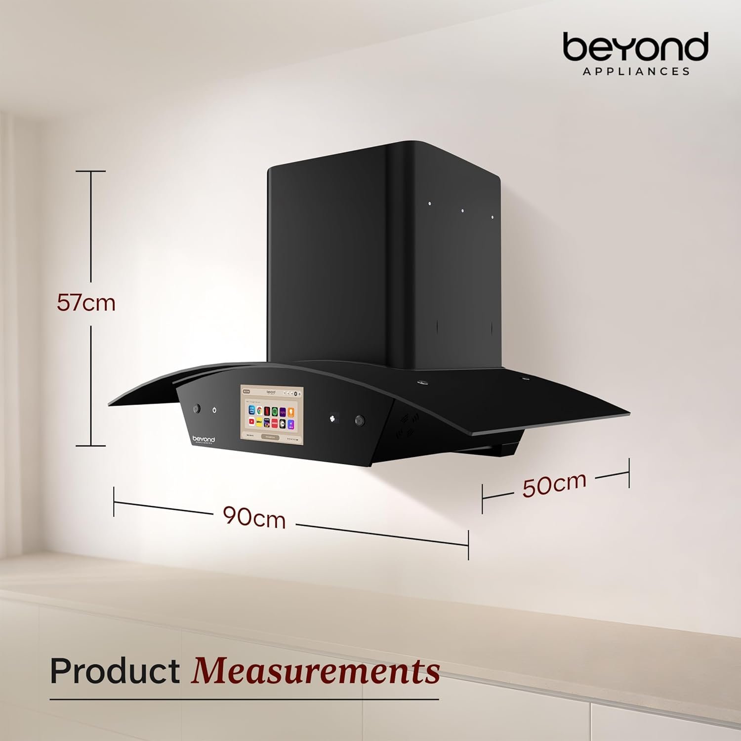 Beyond Asteria 90 Smart Kitchen Chimney | 90 cm | Powerful Suction | Auto Clean | Touch Control | Premium Black Glass - Image 4