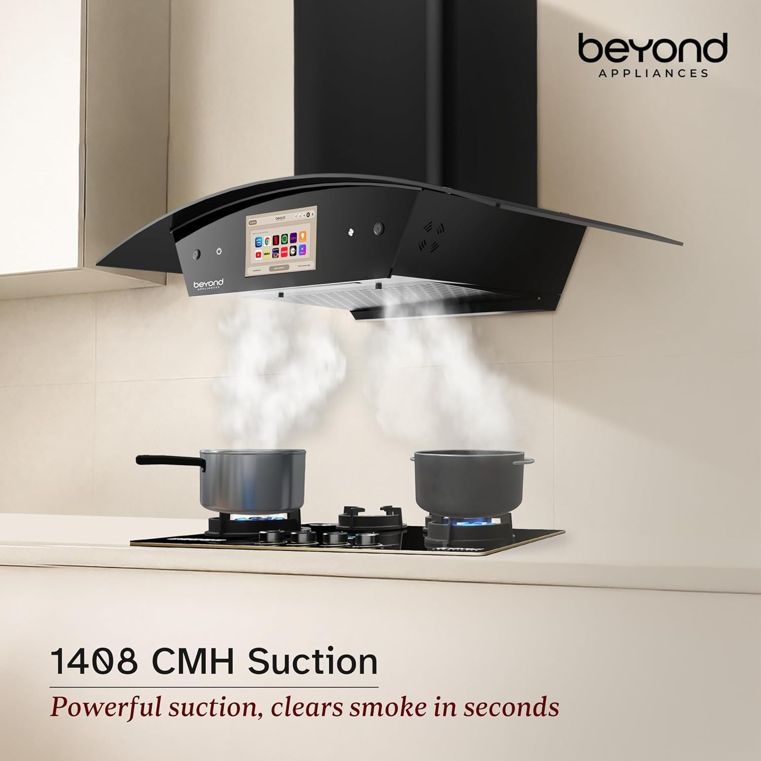 Beyond Asteria 90 Smart Kitchen Chimney | 90 cm | Powerful Suction | Auto Clean | Touch Control | Premium Black Glass - Image 6