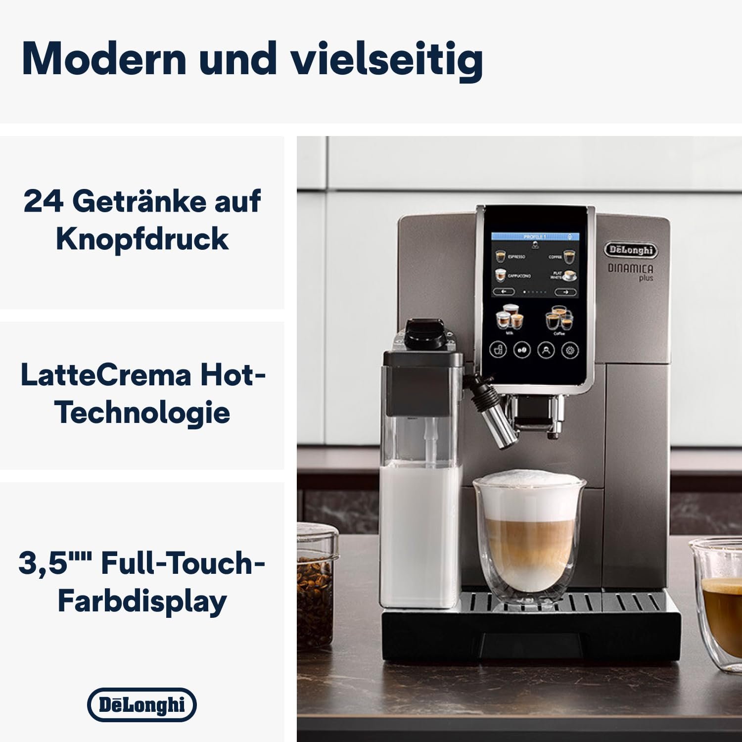De'Longhi Dinamica Plus Fully Automatic Coffee Machine (ECAM380.95.TB) | Bean-to-Cup Espresso Machine | 24+ Hot & Cold Coffee Recipes | Patented LatteCrema Technology | 15 Bar Pressure | Original Italian Brand - Image 8