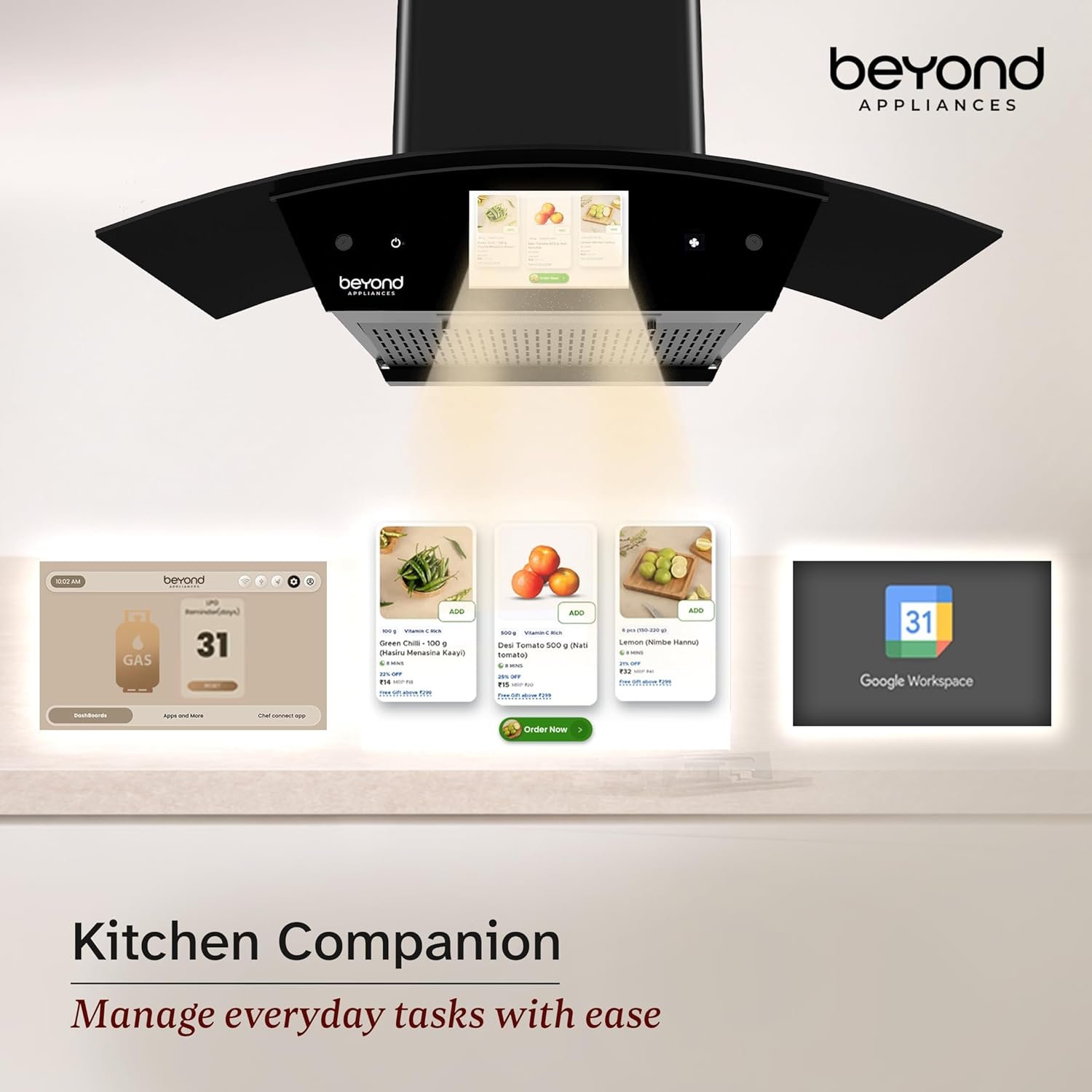 Beyond Asteria 90 Smart Kitchen Chimney | 90 cm | Powerful Suction | Auto Clean | Touch Control | Premium Black Glass - Image 5