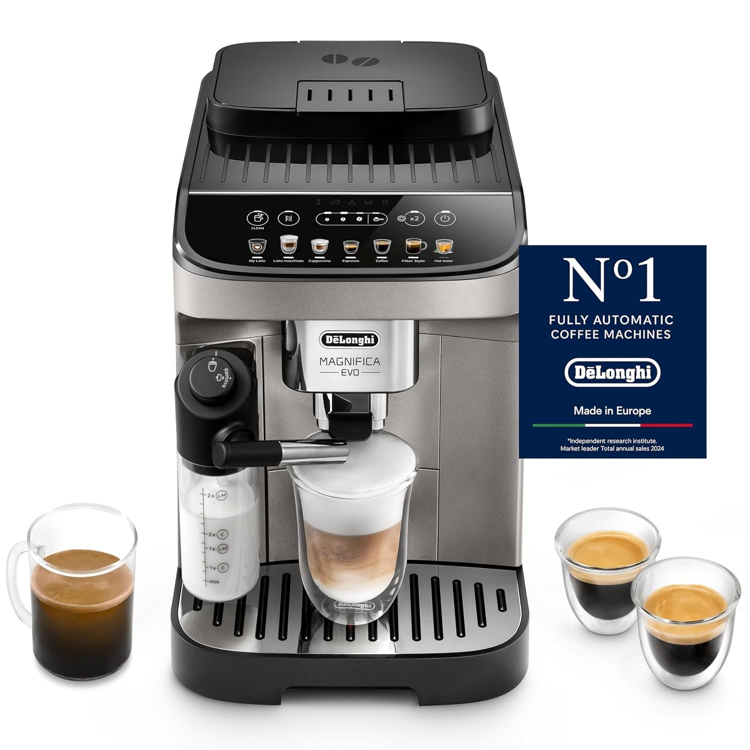 De'Longhi Magnifica EVO Fully Automatic Coffee Machine (ECAM290.81) | Bean-to-Cup Espresso Machine | 12+ Hot & Cold Coffee Recipes | LatteCrema Technology | Intuitive Colour Display | Original Italian Brand