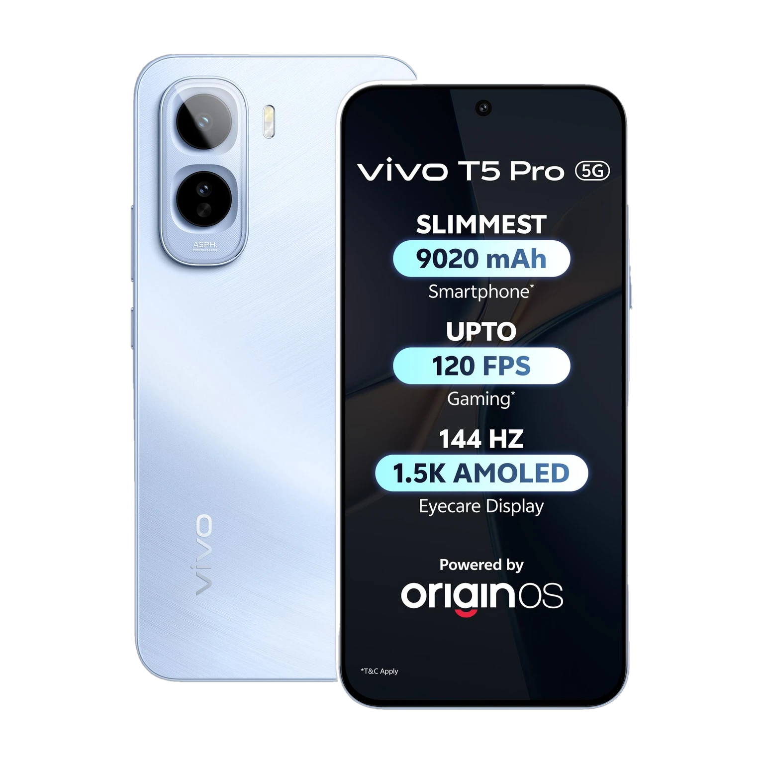 Vivo T5 Pro 5G (Glacier Blue, 8GB RAM, 256GB Storage) | 50MP Sony AI Camera | 6.83-inch FHD+ AMOLED Display | Snapdragon 7s Gen 4 | 9020mAh Battery | 90W FlashCharge