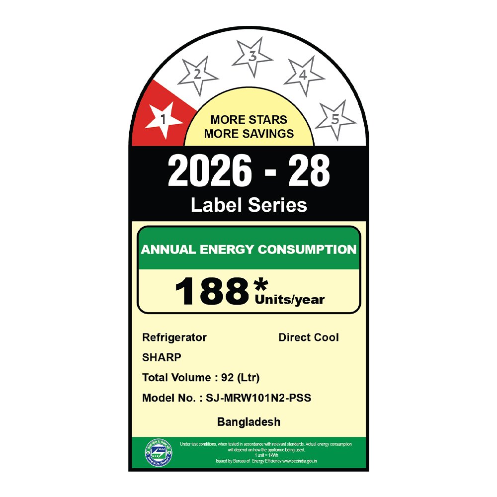 SHARP 92L 1 Star Single Door Refrigerator with Vegetable Box (SJ-MRW101N2-PSS) - Image 3