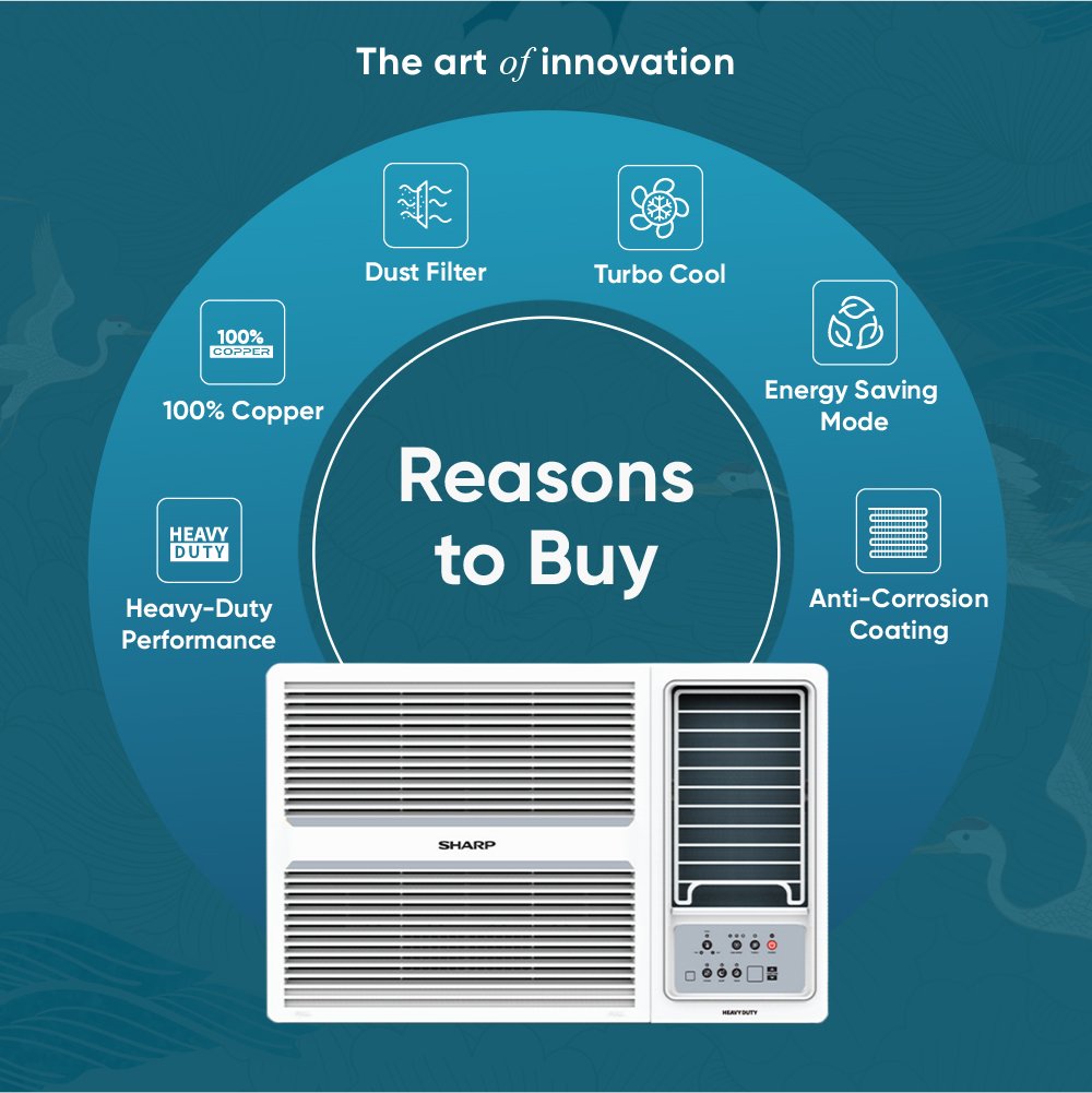 SHARP 1.5 Ton 3 Star Fixed Speed Window AC with Blue Coating (AF-WA18F3X-SCN) - Image 11