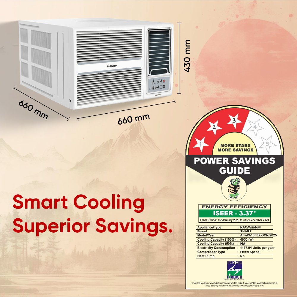 SHARP 1.5 Ton 3 Star Fixed Speed Window AC with Blue Coating (AF-WA18F3X-SCN) - Image 10