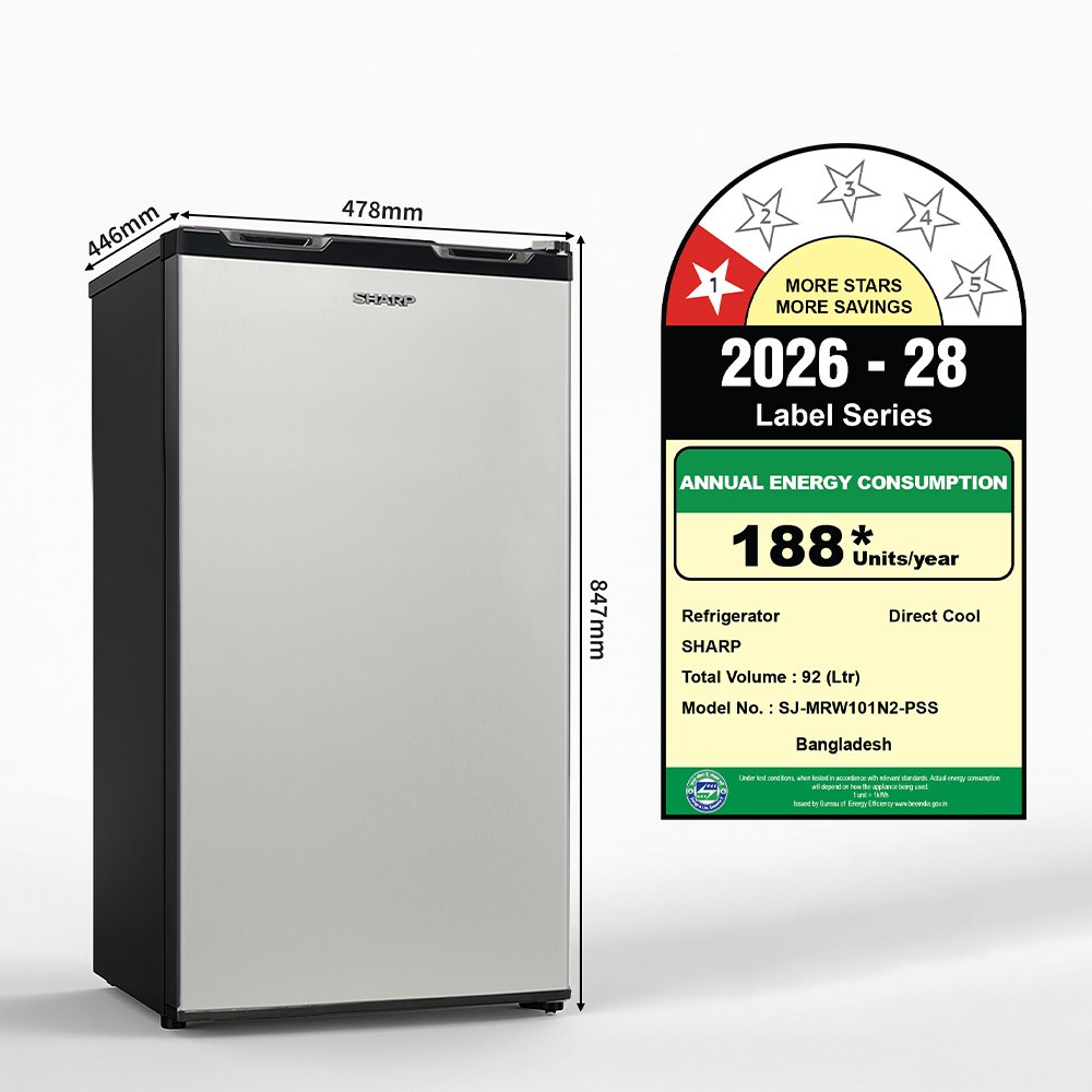SHARP 92L 1 Star Single Door Refrigerator with Vegetable Box (SJ-MRW101N2-PSS) - Image 8