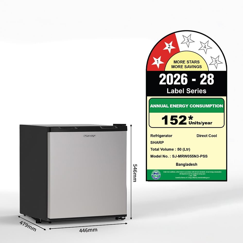 SHARP 50L 2 Star Single Door Mini Refrigerator with Toughened Glass (SJ-MRW055N3-PSS) - Image 9