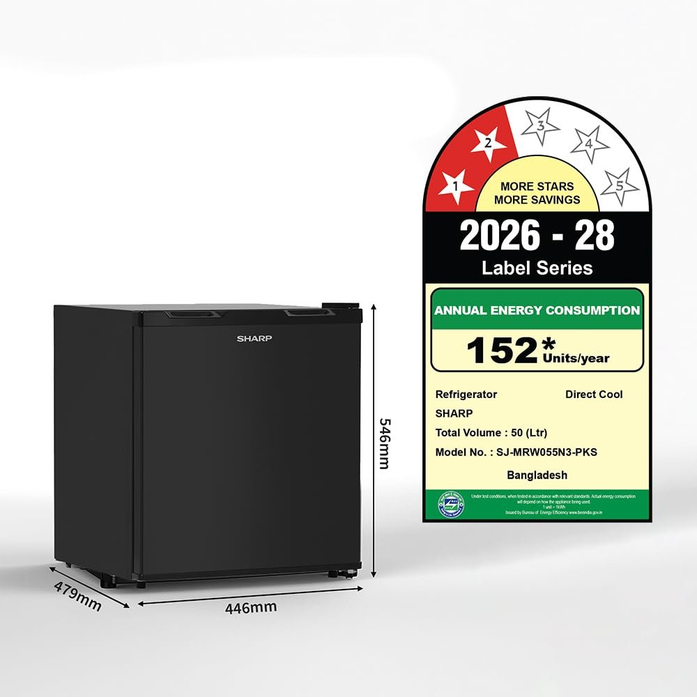 SHARP 50L Single Door Mini Refrigerator with Toughened Glass (SJ-MRW055N3-PKS) - Image 2