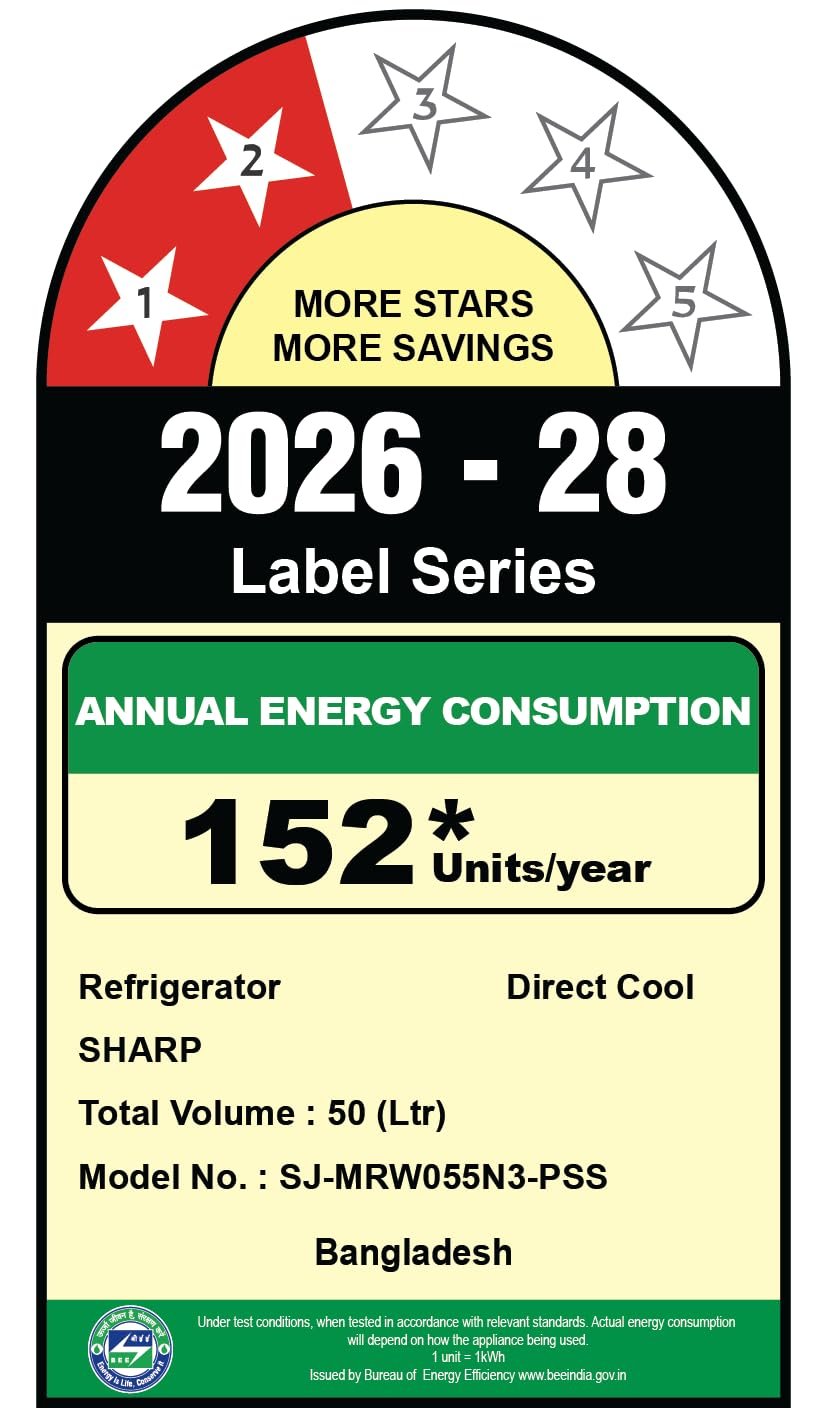 SHARP 50L 2 Star Single Door Mini Refrigerator with Toughened Glass (SJ-MRW055N3-PSS) - Image 3