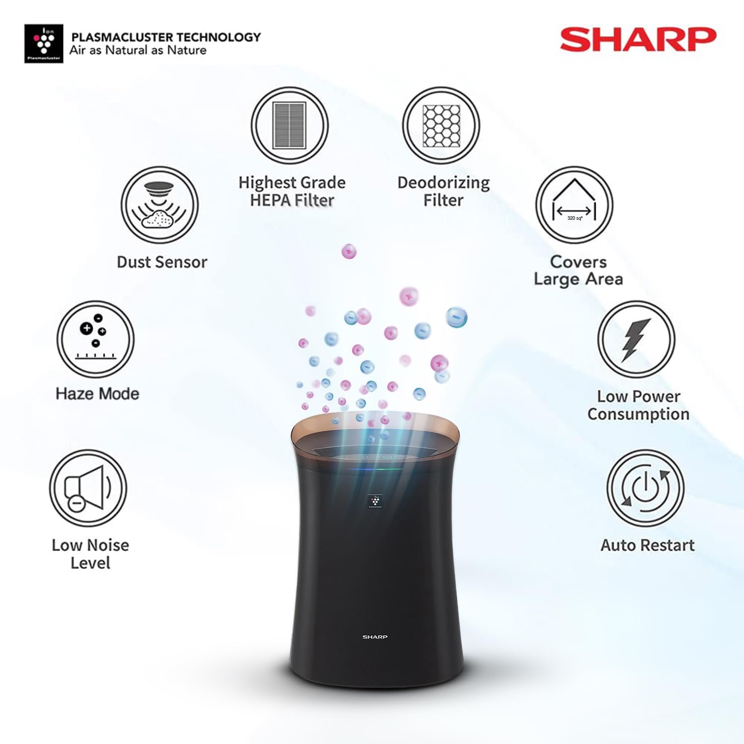 SHARP Air Purifier with Plasmacluster Tech for Home & Office (FP-F40E-T) - Image 2