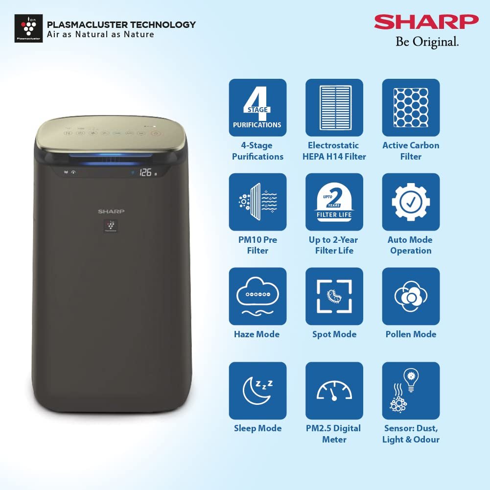 SHARP Air Purifier with Plasmacluster Tech for Home & Office (FX-J80M-H) - Image 7