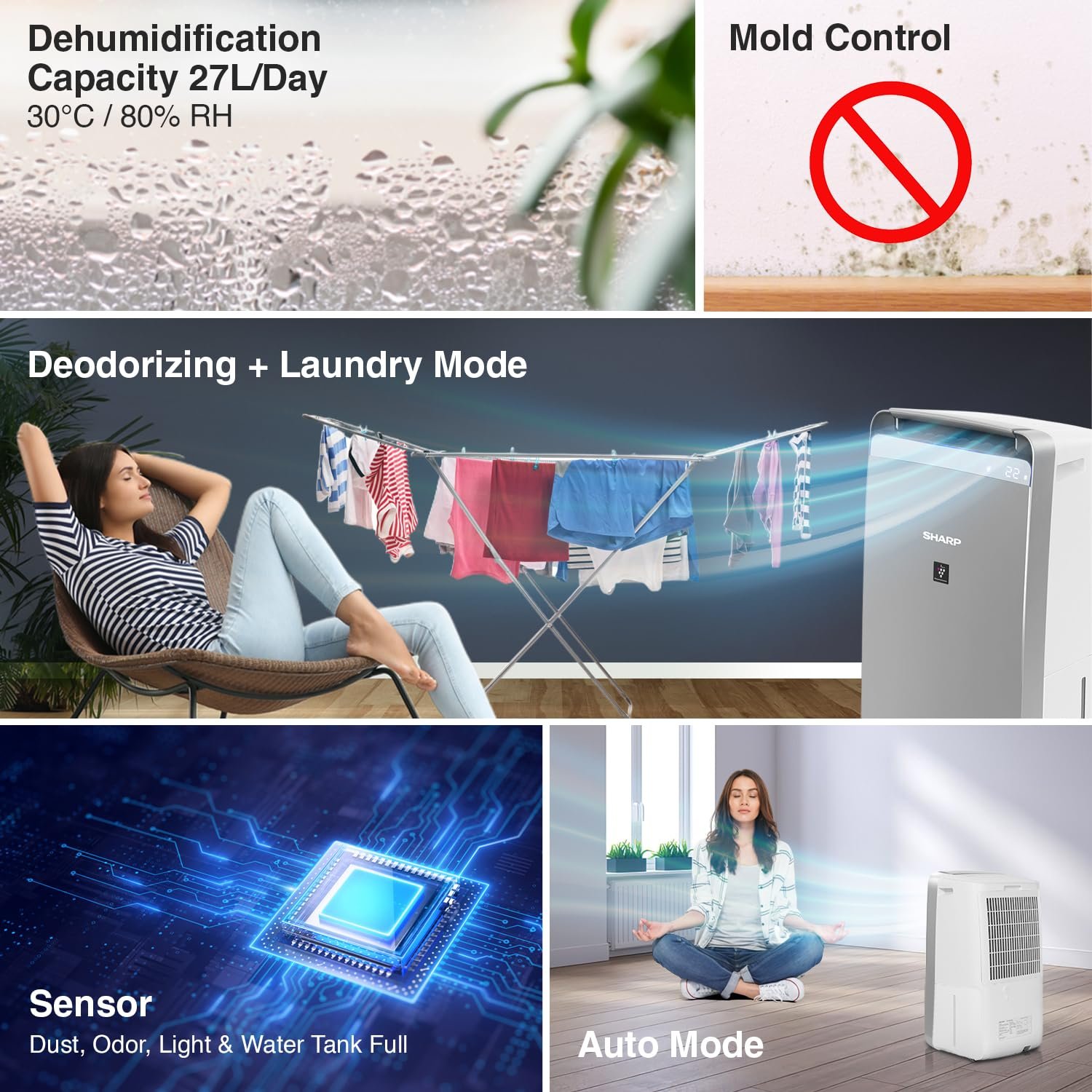 SHARP Dehumidifier & Air Purifier with Plasmacluster Tech (DW-J27FM-S) - Image 4