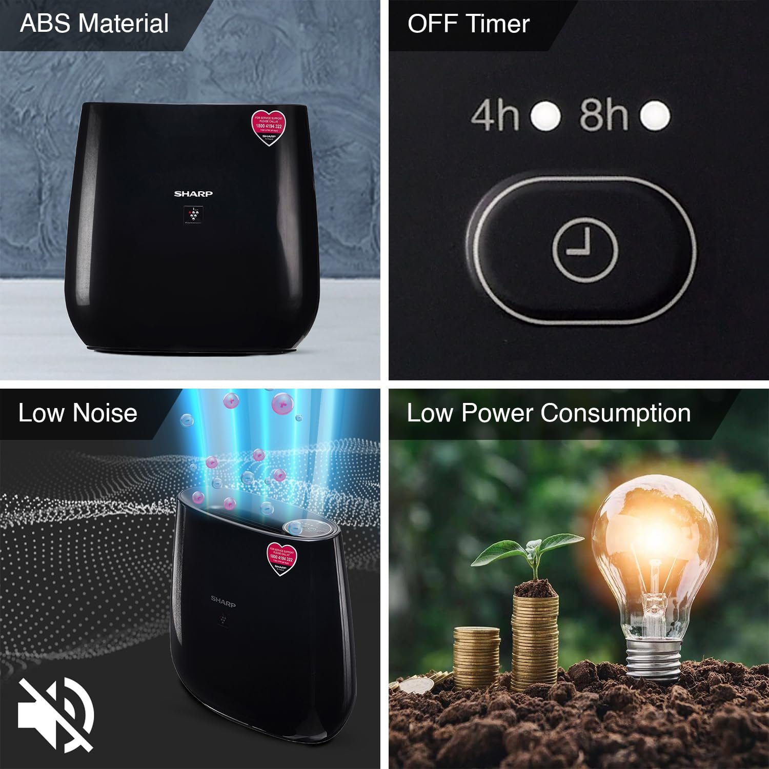 SHARP Air Purifier with Plasmacluster Tech for Home & Office (FP-J30M-BK) - Image 3