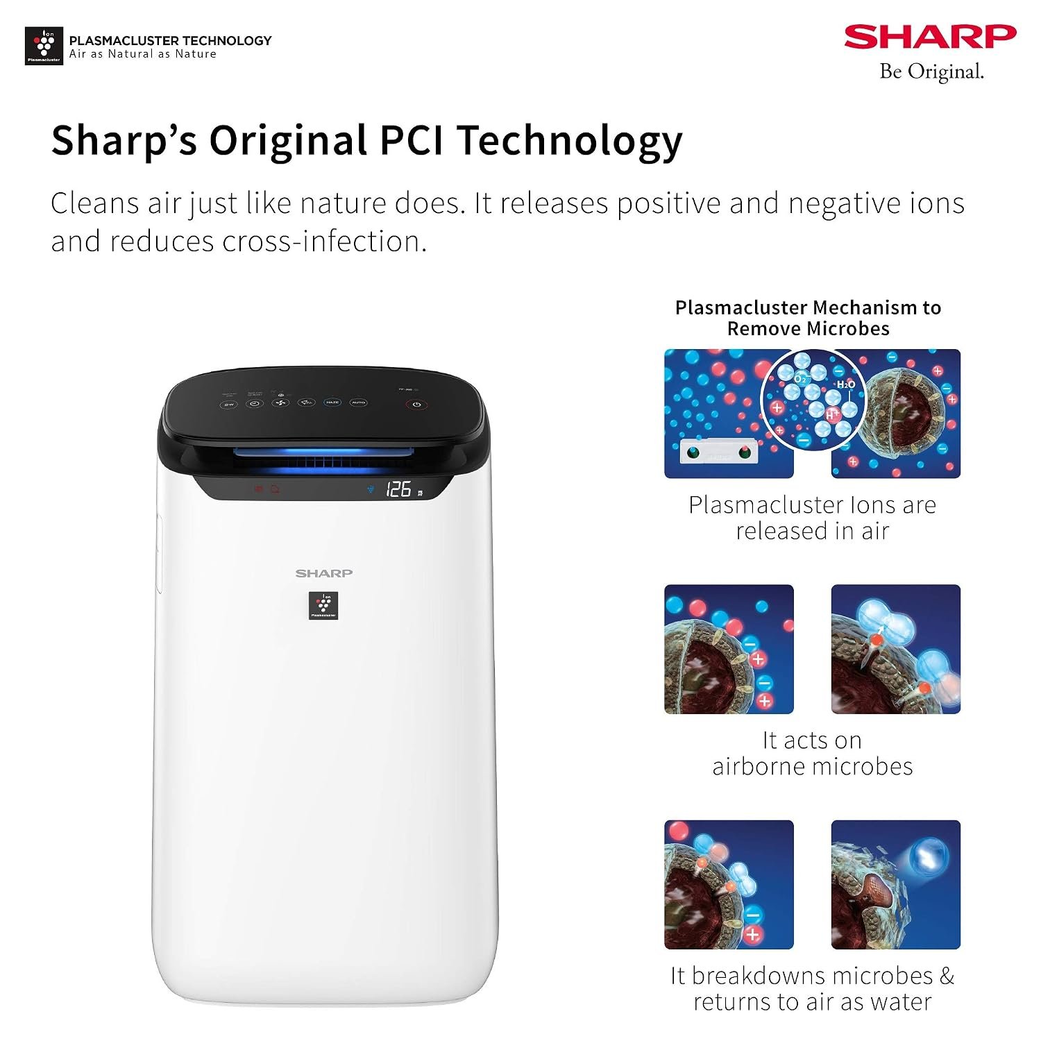 SHARP Wi-Fi Air Purifier with Plasmacluster Tech for Home & Office (FP-J60M-W) - Image 3