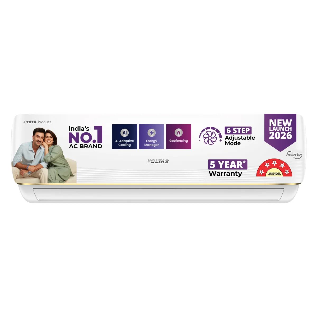 Voltas Split Air Conditioner, 1.5 Ton, 5 Star - 185INV Vertis AI Zest Gold