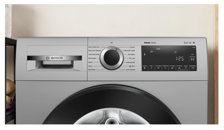 Bosch 7 kg 5 Star Fully Automatic Front Load Washing Machine with In-Built Heater & Anti-Stain Program (WGA1220SIN, Silver, EcoSilence Drive) - Image 9