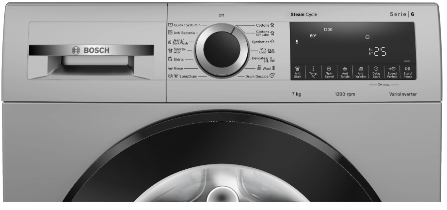 Bosch 7 kg 5 Star Fully Automatic Front Load Washing Machine with In-Built Heater & Anti-Stain Program (WGA1220SIN, Silver, EcoSilence Drive) - Image 8